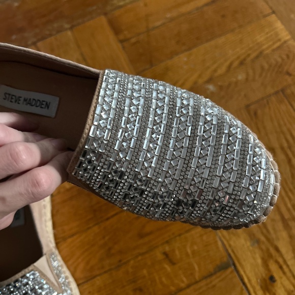 Steve Madden Proud Rhinestone Suede Platform Espadrilles Beige/Silver Size 7 - Picture 7 of 10
